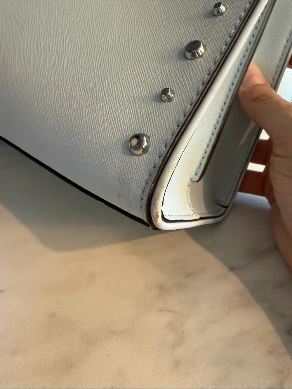 Michael Kors Light Blue Saffiano Leather Studded Satchel